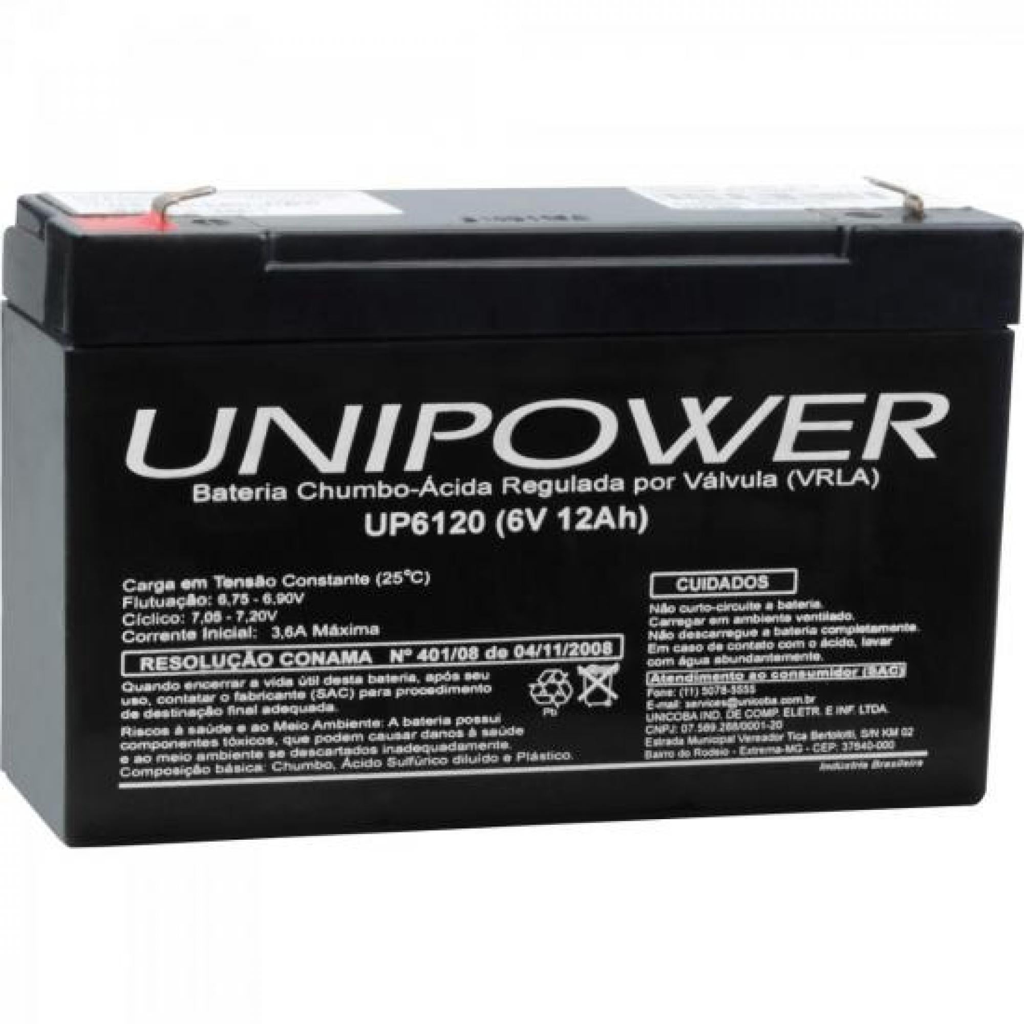 Bateria Selada 6V/12A UP6120 UNIPOWER - MagazineInnovar