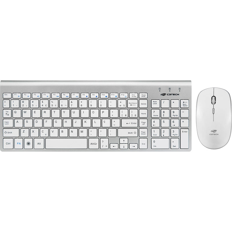 Kit Teclado + Mouse sem Fio K-W510SWH Branco/Prata C3TECH